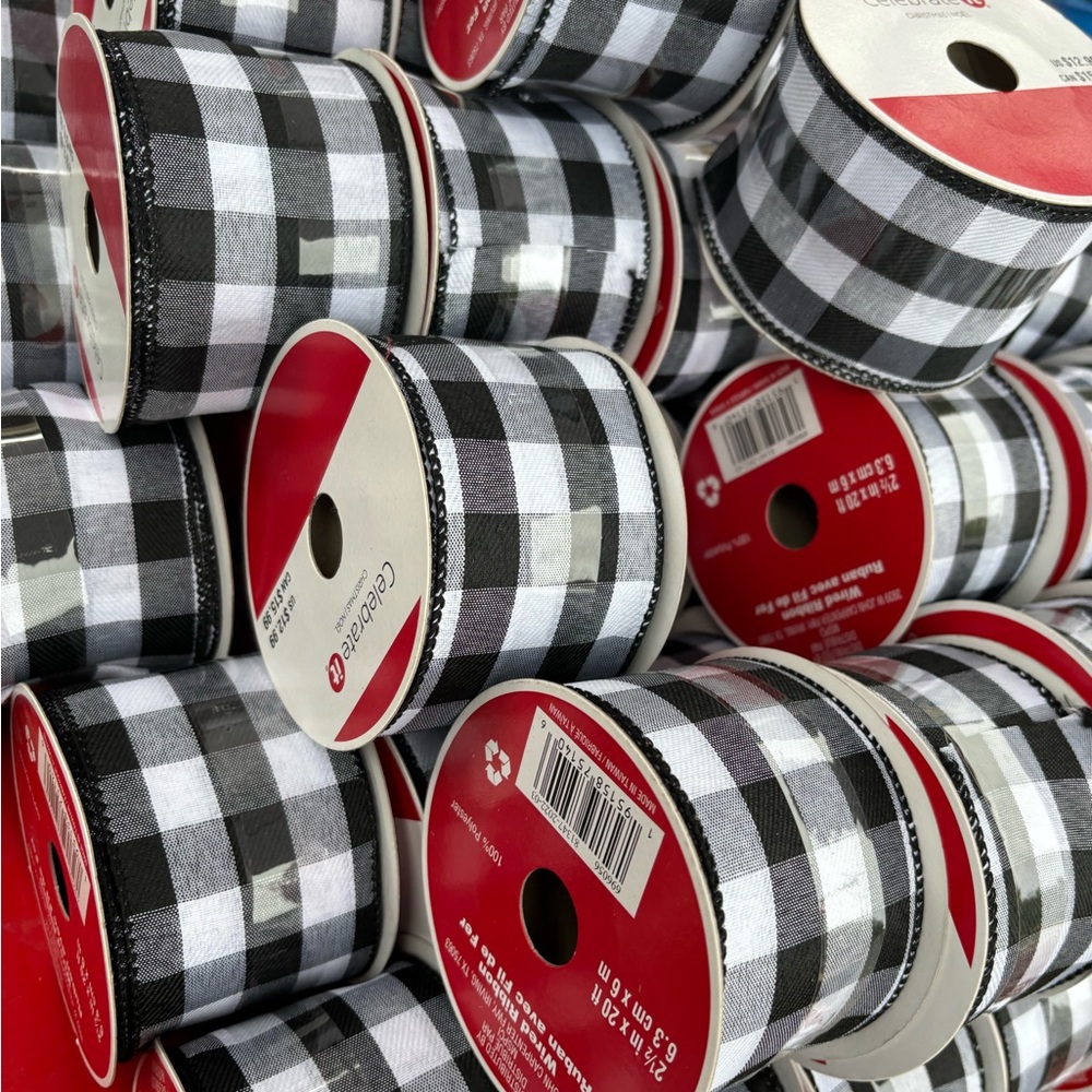 Buffalo Check Wired Ribbon - Black & White Pattern Only